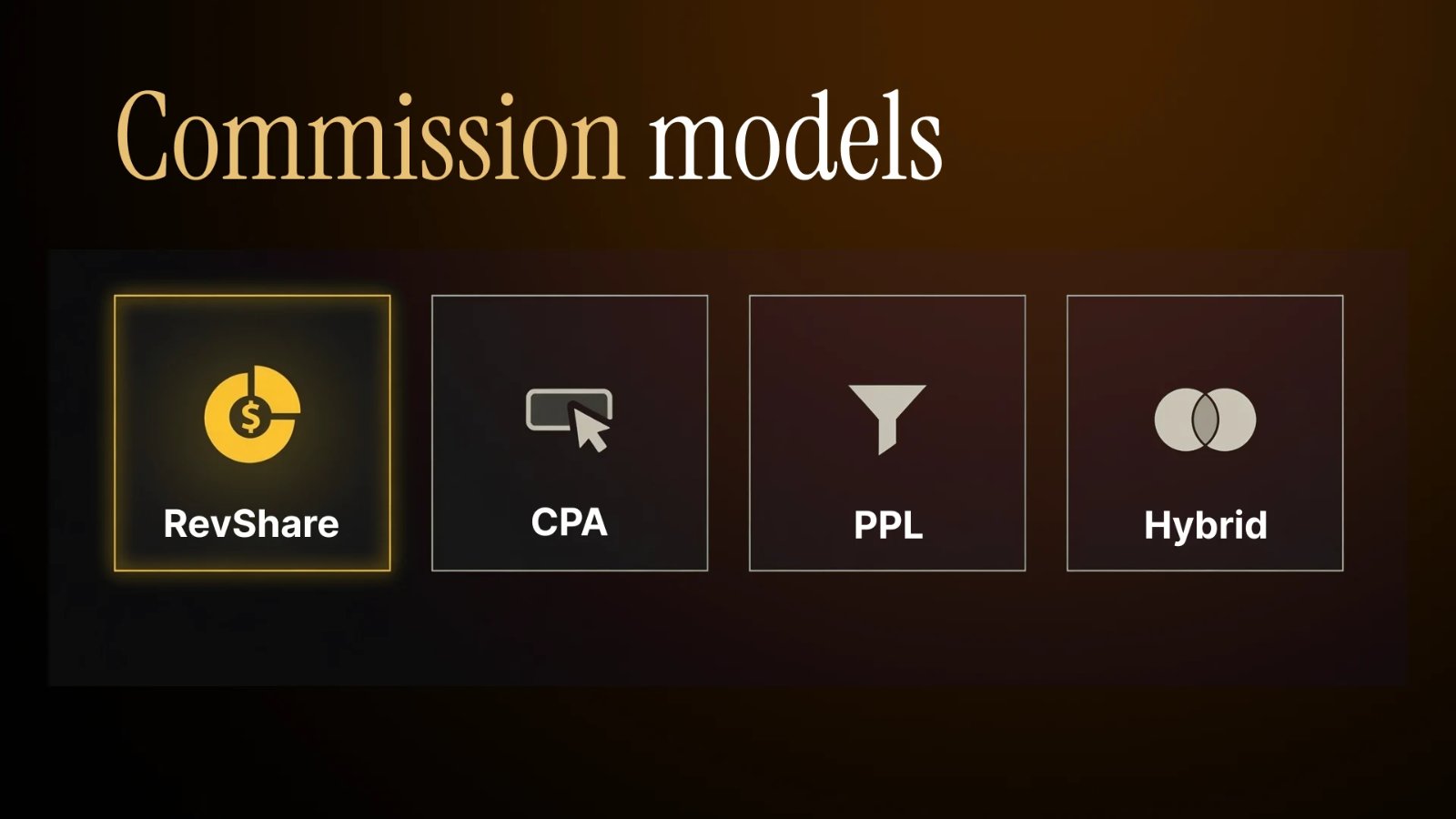 The four commission models in adult affiliate marketing: RevShare, CPA, PPL and hybrid