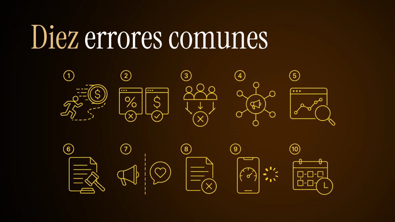 Rejilla con los diez errores más comunes del marketing de afiliación