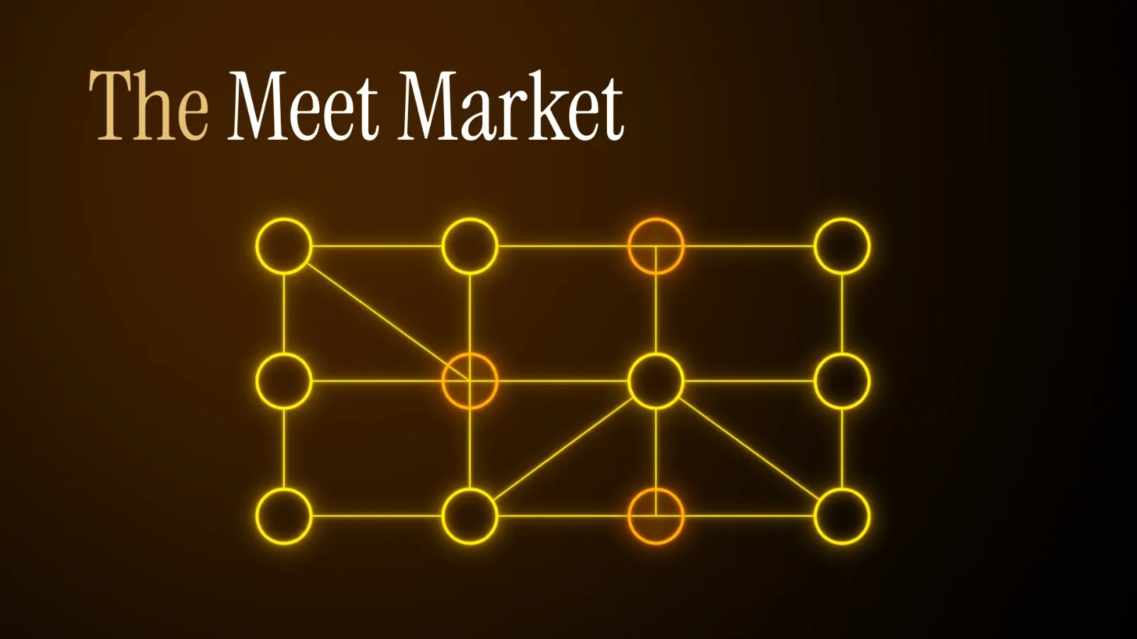 A network of connected nodes representing the Meet Market meeting tables