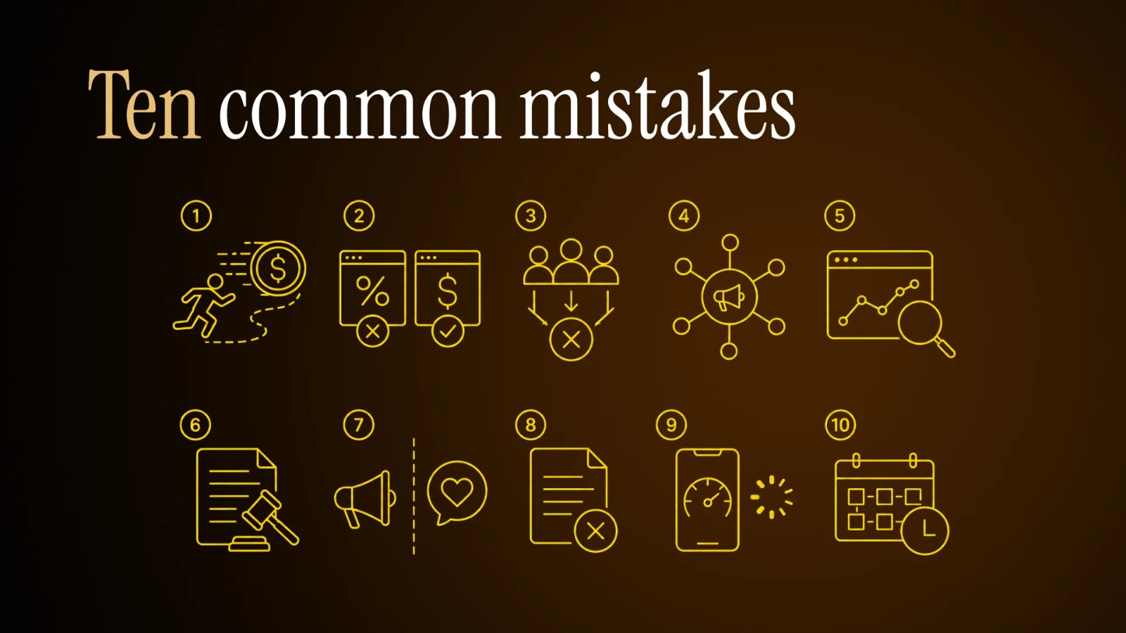 Grid of the ten most common affiliate marketing mistakes
