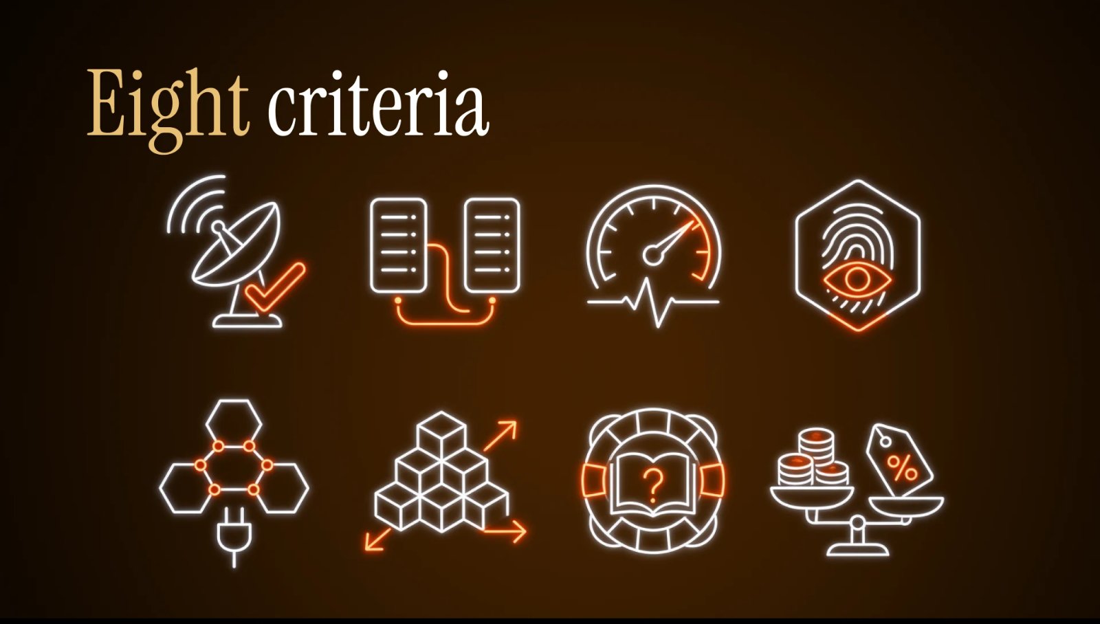 The eight criteria for evaluating affiliate software shown as an icon grid